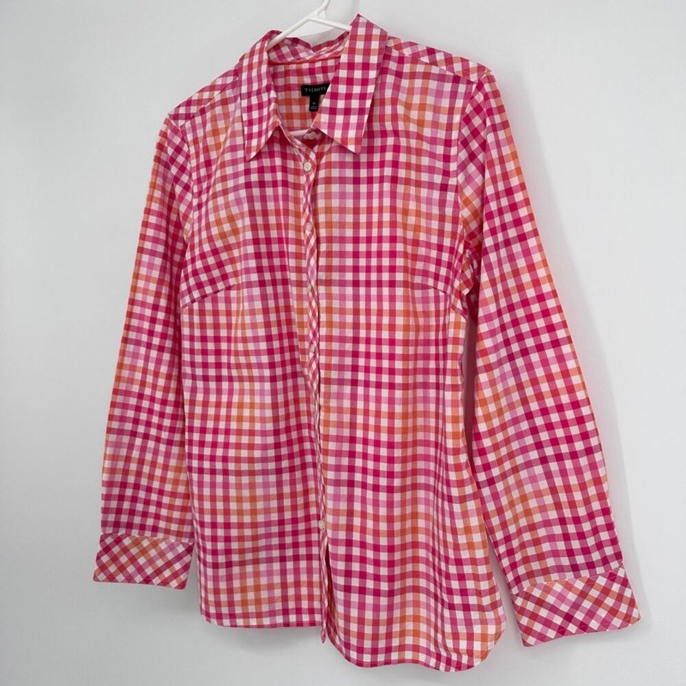 Talbots Blouse Womens 6 Preppy Office Career Pink Check Plaid Academia Normcore - Picture 4 of 10